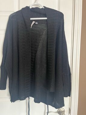 Women's Black Open-Front Hooded Knit Cardigan Sweater